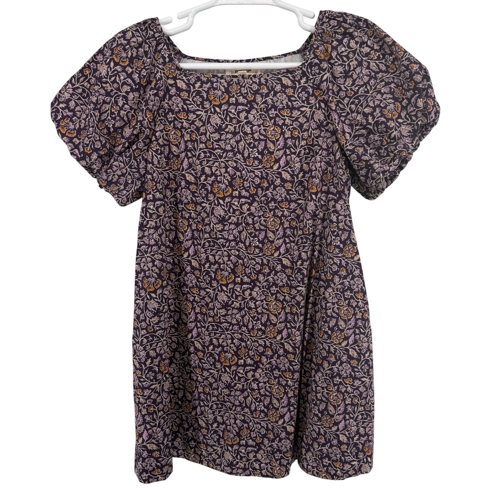 Porridge Clothing Purple Floral Puff Sleeve Square Neck Mini Dress Petite SP